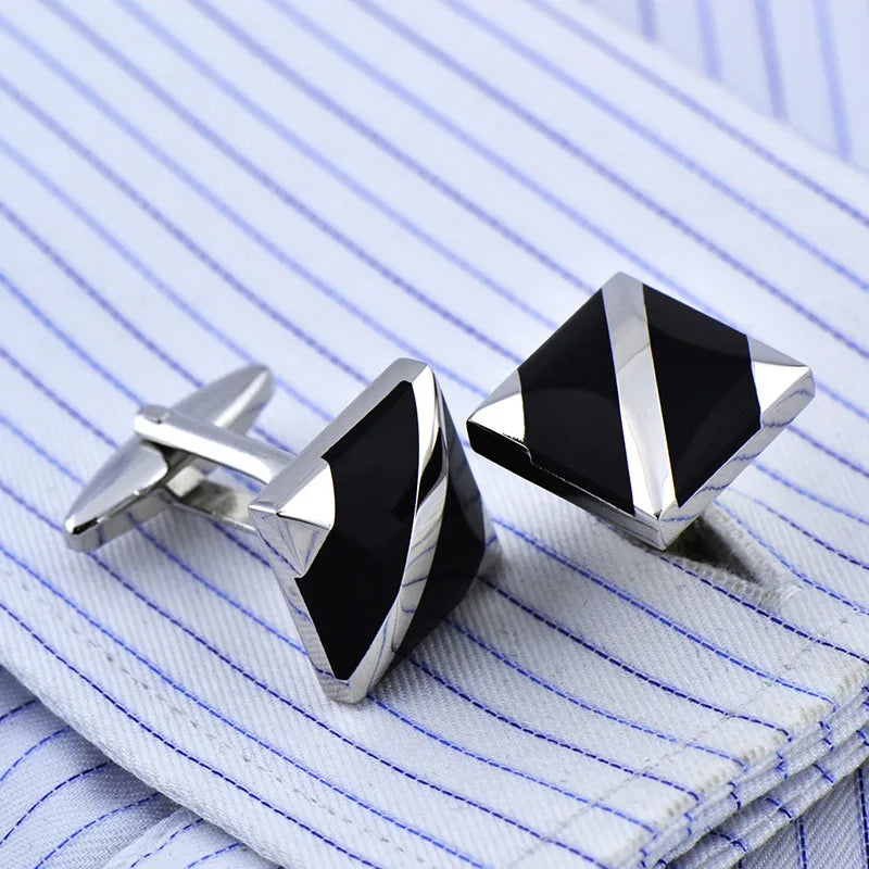 Square Stone Silver Cufflinks for Men Father Gift