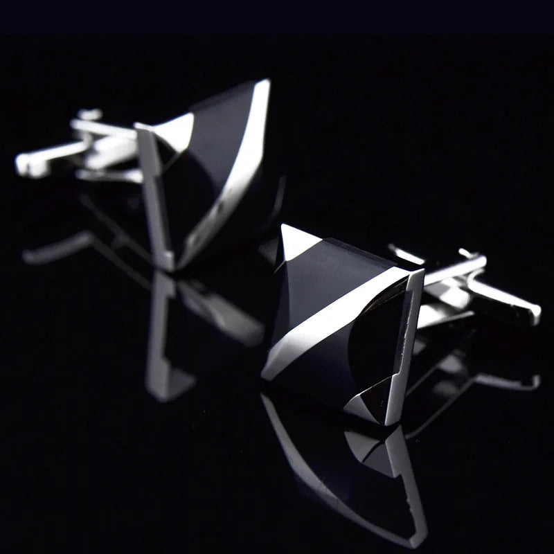 Square Stone Silver Cufflinks for Men Father Gift