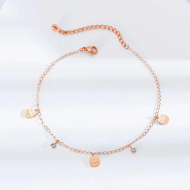 Women Anklets Cat Charm Rose Stainless Steel Beach Ankle Bracelets