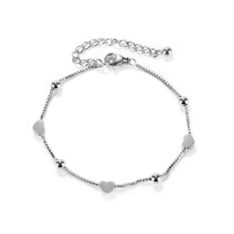 Heart Charm Bracelet in Rose Silver Stainless Steel