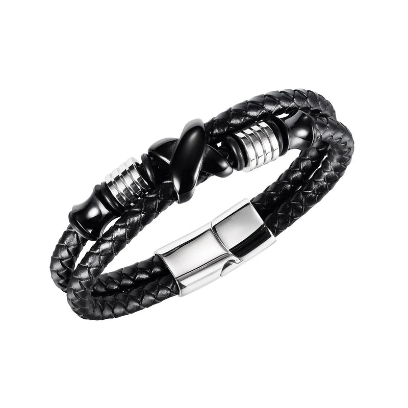 Magnet Men Leather Wrap Bracelets Bangles Stainless Steel Party Gift