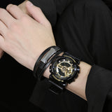 Men Leather Wrap Bracelet Stainless Steel Party Gift