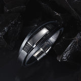 Men Leather Wrap Bracelet Stainless Steel Party Gift