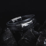 Men Leather Wrap Bracelet Stainless Steel Party Gift