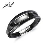 Men Leather Wrap Bracelet Stainless Steel Party Gift