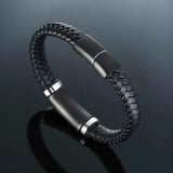Men ID Bracelets Bangles High Brown Leather Stainless Steel Gift