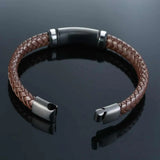 Men ID Bracelets Bangles High Brown Leather Stainless Steel Gift
