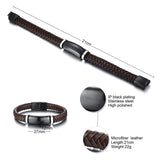 Men ID Bracelets Bangles High Brown Leather Stainless Steel Gift