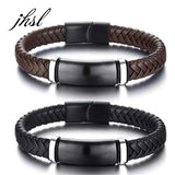 Men ID Bracelets Bangles High Brown Leather Stainless Steel Gift