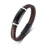 Men ID Bracelets Bangles High Brown Leather Stainless Steel Gift