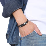 Men ID Bracelets Bangles High Brown Leather Stainless Steel Gift