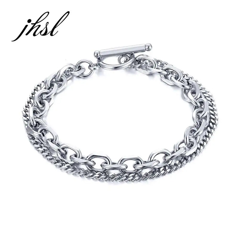 Men Layered Bracelets Stainless Steel Bangles Jewelry