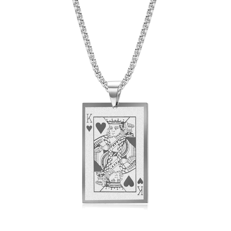 Men Poker Ace King Necklace Pendant Stainless Steel Jewelry
