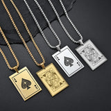 Men Poker Ace King Necklace Pendant Stainless Steel Jewelry