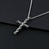 Men Cross Pendant Christian Necklace Silver Stainless Steel Jewelry