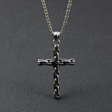 Men Cross Pendant Christian Necklace Silver Stainless Steel Jewelry