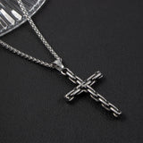 Men Cross Pendant Christian Necklace Silver Stainless Steel Jewelry