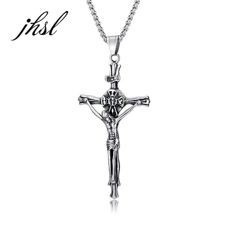 Men Skull Cross Pendant Christian Necklace Silver Stainless Steel Jewelry