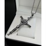 Men Skull Cross Pendant Christian Necklace Silver Stainless Steel Jewelry