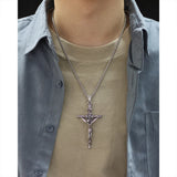Men Skull Cross Pendant Christian Necklace Silver Stainless Steel Jewelry
