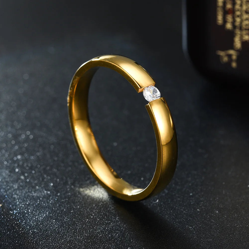 Unisex 4mm CZ Stone Silver Ring Size 5-13