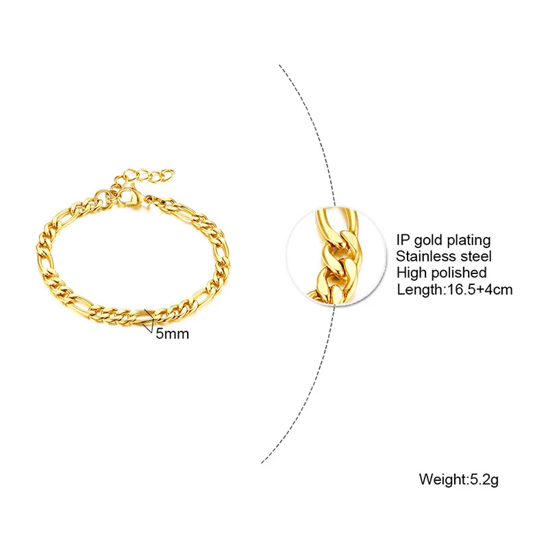 Unisex Chain Bracelets Charm Silver Stainless Steel Bangles Jewelry