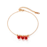 Women Anklets Red Ball Charm Stainless Steel Foot Jewelry