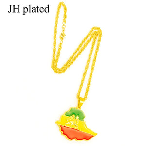Ethiopian Flag & Lion Map Pendant Necklace for Women/Men