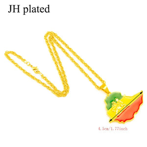 Ethiopian Flag & Lion Map Pendant Necklace for Women/Men