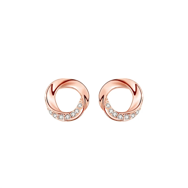 S925 Sterling Silver Twist Stud Earrings with Zircon CZ for Women