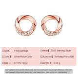 S925 Sterling Silver Twist Stud Earrings with Zircon CZ for Women