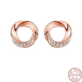 S925 Sterling Silver Twist Stud Earrings with Zircon CZ for Women