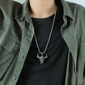 JIALY 316L Stainless Steel Bull Head Pendant Punk Necklace