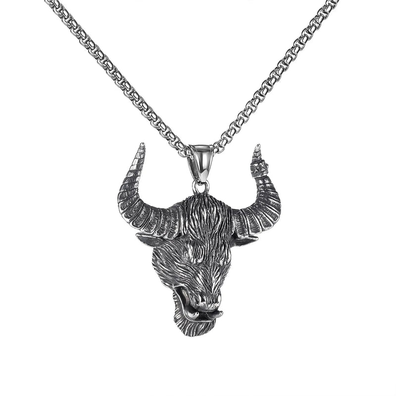 JIALY 316L Stainless Steel Bull Head Pendant Punk Necklace