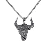 JIALY 316L Stainless Steel Bull Head Pendant Punk Necklace