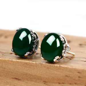 925 Silver Earrings Natural Stones Vintage Thai Silver Jewelry