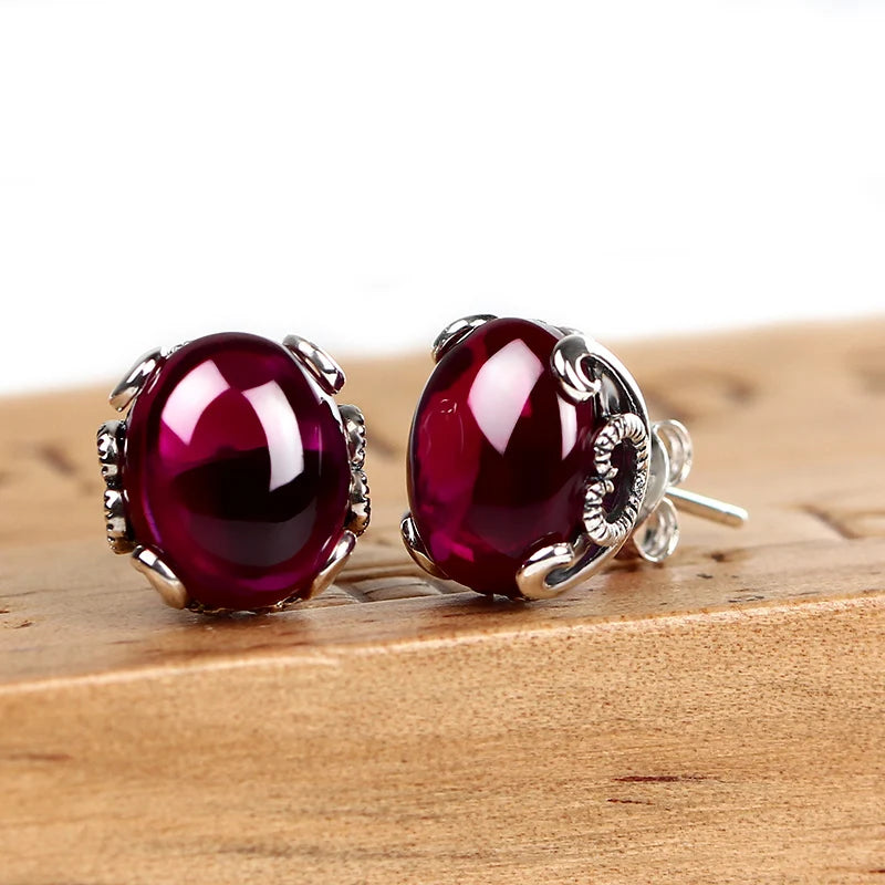 925 Silver Earrings Natural Stones Vintage Thai Silver Jewelry
