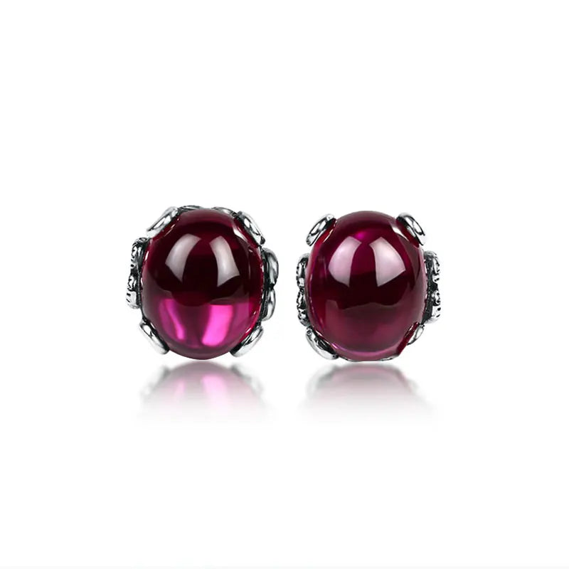 925 Silver Earrings Natural Stones Vintage Thai Silver Jewelry