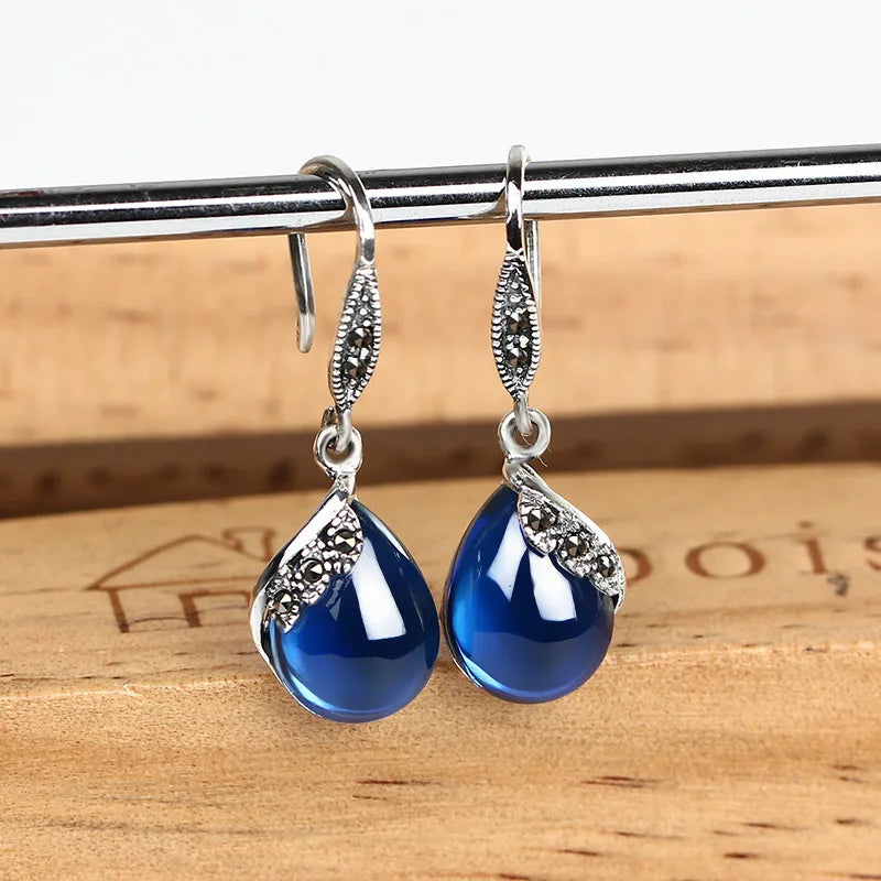Vintage Natural Stones Earrings 925 Sterling Silver Thai Silver Jewelry
