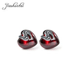 Vintage Garnet Gemstone Stud Earrings 925 Sterling Silver Retro Women Jewelry
