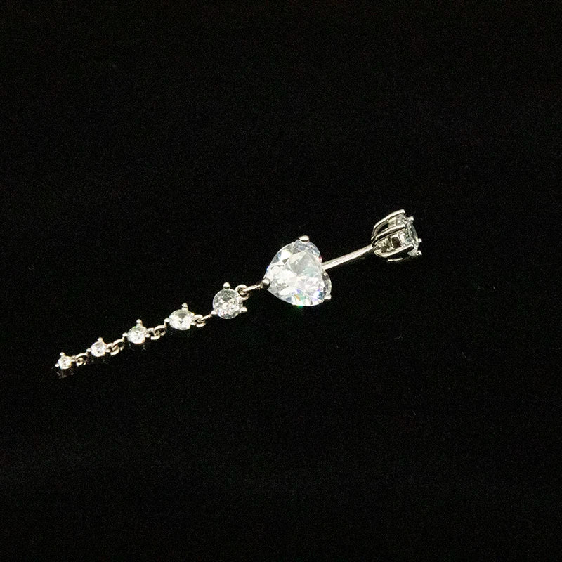 925 Silver Heart Dangle Navel Ring Sexy Body Piercing