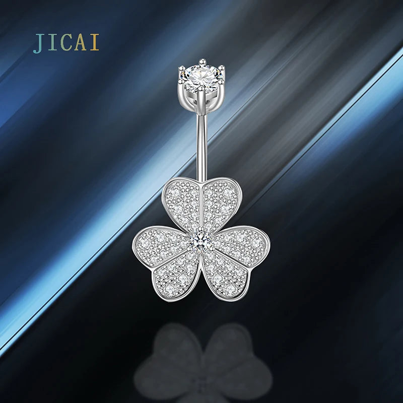 925 Silver Clover Flower Belly Button Piercing Jewelry C3922