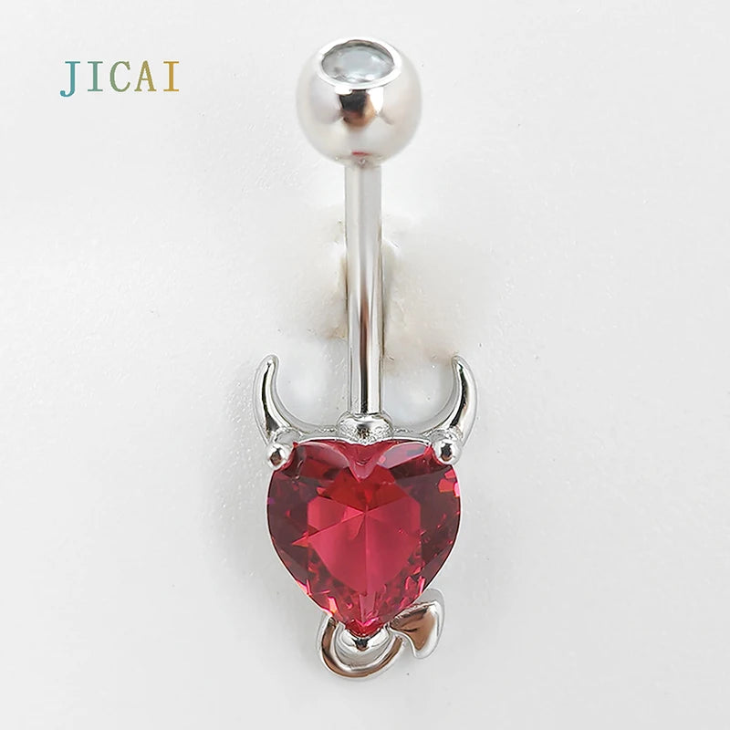 925 Silver Halloween Devil Belly Button Piercing Red Corundum Women's