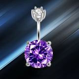 925 Silver Purple Zircon Belly Button Ring Women's Navel Piercing