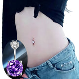 925 Silver Purple Zircon Belly Button Ring Women's Navel Piercing