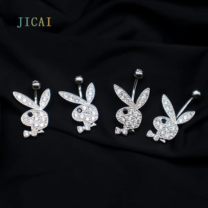 925 Silver Rabbit Navel Bell Button Rings Piercing Belly Jewelry