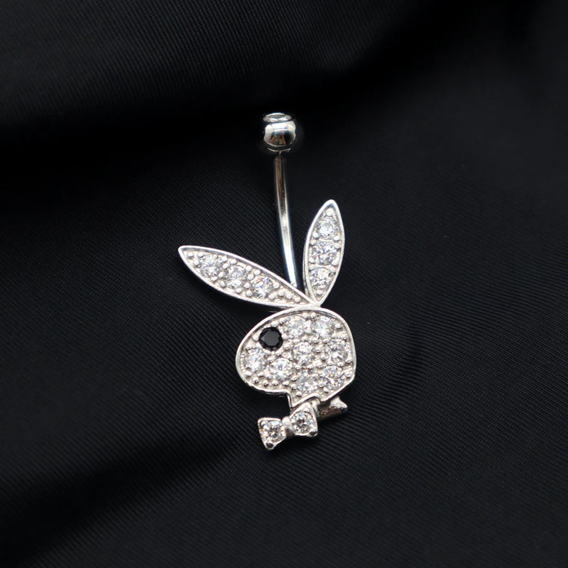 925 Silver Rabbit Navel Bell Button Rings Piercing Belly Jewelry
