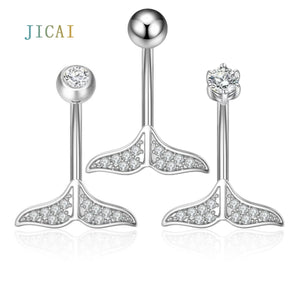 925 Silver Mermaid Tail Navel Belly Button Rings Piercing