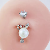 Rabbit Shape Freshwater Pearl Piercing 925 Silver Belly Button Rings