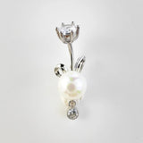 Rabbit Shape Freshwater Pearl Piercing 925 Silver Belly Button Rings